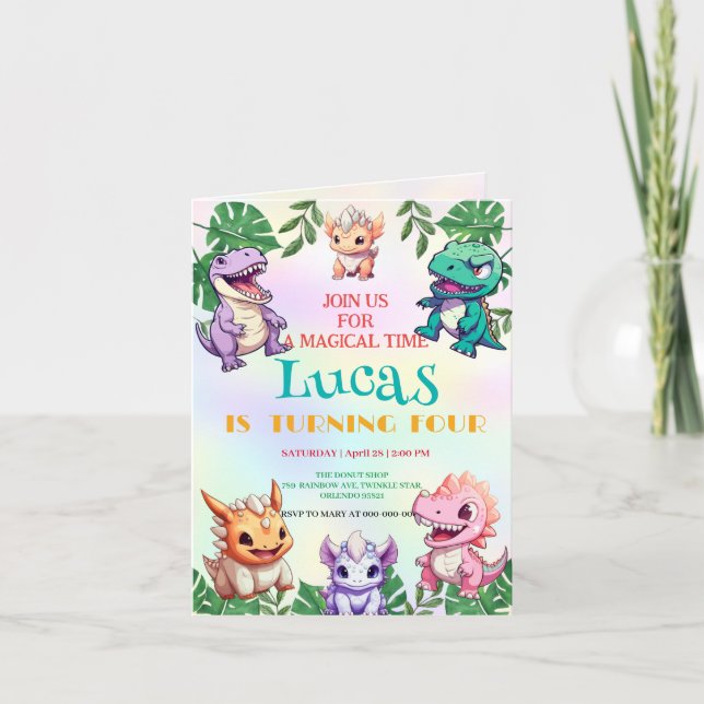 Kute dinosaur-djungeln i barns födelsedag party ki inbjudan (Framsida)