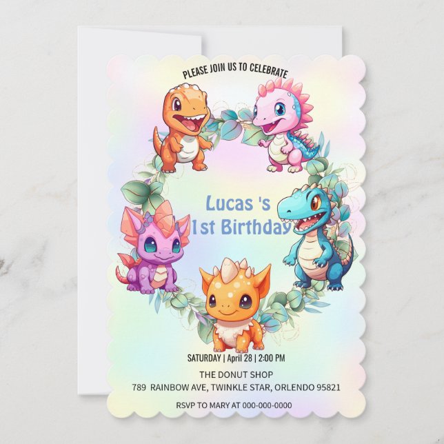 Kute dinosaur-djungelskolan barns födelsedag party inbjudningar (Framsida)