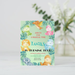 Kute dinosaur-djungelskolan barns födelsedag party vykort