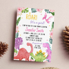 Kute Dinosaur Girl Baby Shower-inbjudan Inbjudningar