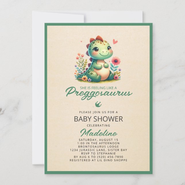 Kute Dinosaur Preggosaurus Baby Shower-inbjudan Inbjudningar (Framsida)