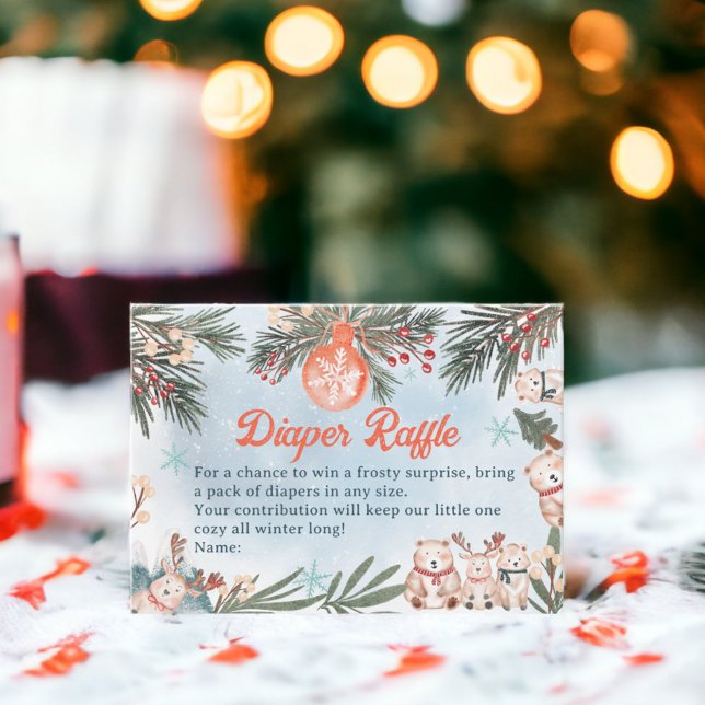 Kute Djur Vinterjul - dagsknappen Tilläggskort (Cute Animals Winter Christmas Diaper baby shower Enclosure Card)