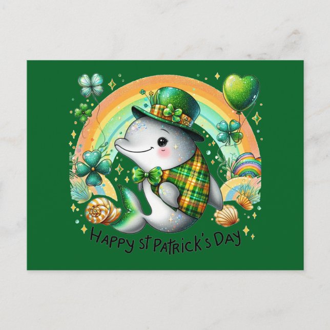 Kute Dolphin-St patrick's day Helg Vykort (Framsida)