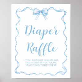 Kute Dusty Blue Bow Boy Shower Raffle Poster