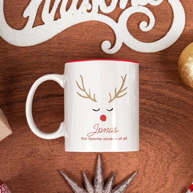 Kute, eget namn Reindeer, Helgdag jul Två-Tonad Mugg (Skapare uppladdad)