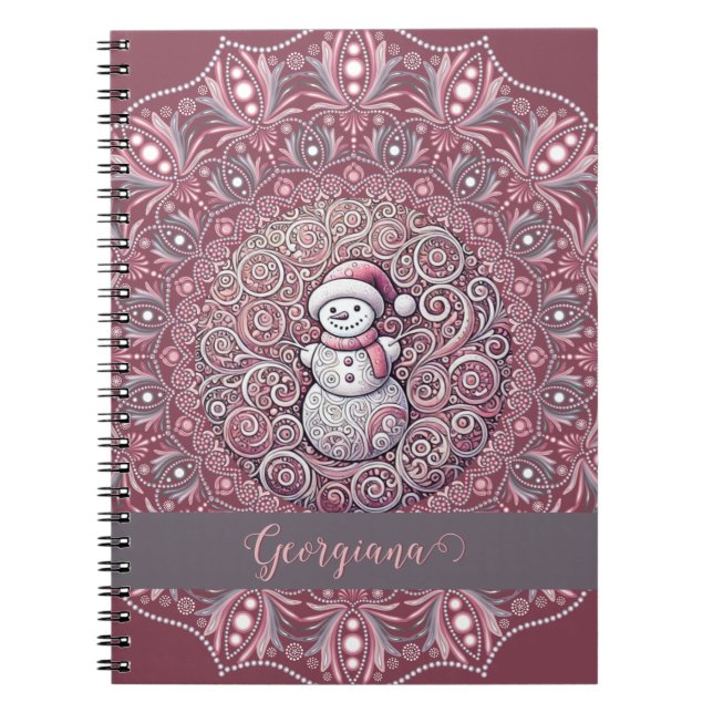Kute, eget namn Viktigt Rosa Snögubbe Mandala Anteckningsbok (Framsidan)