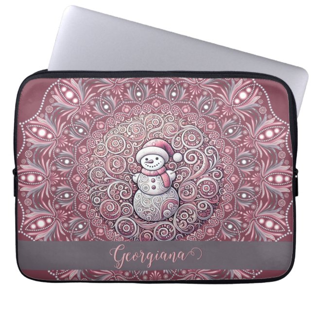 Kute, eget namn Viktigt Rosa Snögubbe Mandala Laptop Fodral (Framsidan)