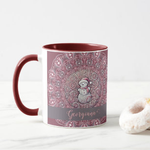 Kute, eget namn Viktigt Rosa Snögubbe Mandala Mugg
