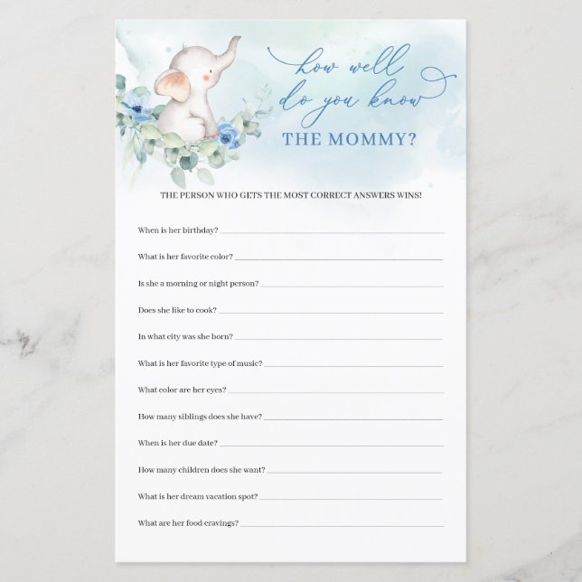 Kute elefant blue well, vet du att Mamman spelar? (Framsida)