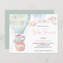 Kute Elephant Girl Budget Baby Shower-inbjudan