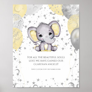 Kute Elephant Gult Balloons Baby Shower Memorial Poster