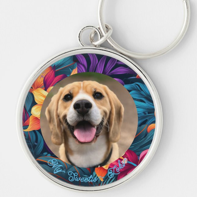 Kute enkel Blommigt Ange fotonyckelkedja för pekta Rund Silverfärgad Nyckelring (Framsidan)