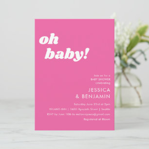 Kute, enkel Shock rosa, modern Oh Baby Shower Inbjudningar