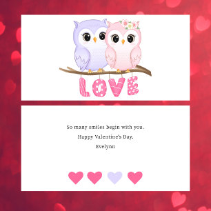 Kute enkelt vattenfärgsplatta Uggla Valentine-kort