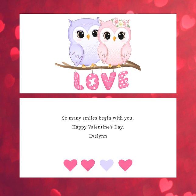 Kute enkelt vattenfärgsplatta Uggla Valentine-kort (Skapare uppladdad)