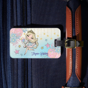 Kute Fairy Blonde Hair Girl-barn med eget namn Bagagebricka