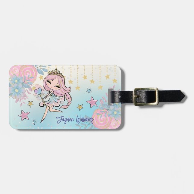 Kute Fairy Rosa Flickor med eget namn Kids Bagagebricka (Horisontell Framsida)