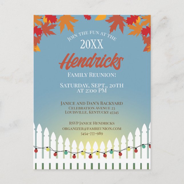 Kute Fall-familjens återföreningsstaket dekorerat Vykort (Framsida)