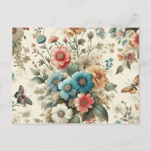 Kute färglös blomma, sömlös mönster helg vykort (Framsida)