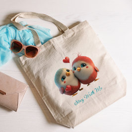 Kute färglös love birds Tote Bag Tygkasse