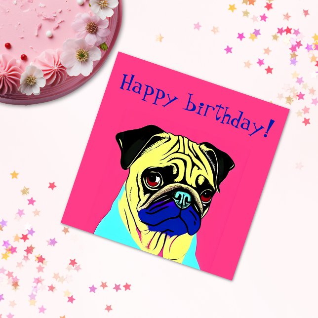 Kute, färglös Pug Pop art Grattis på födelsedagen (Skapare uppladdad)