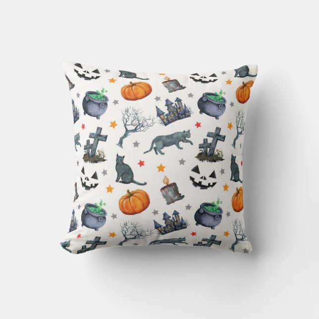 Kute, färglös spoky Halloween-tema Kudde (Framsida)