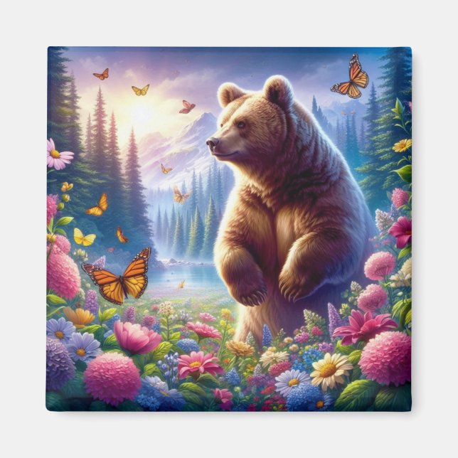 Kute, färglöst björn och fjärilar magnet (Framsidan)