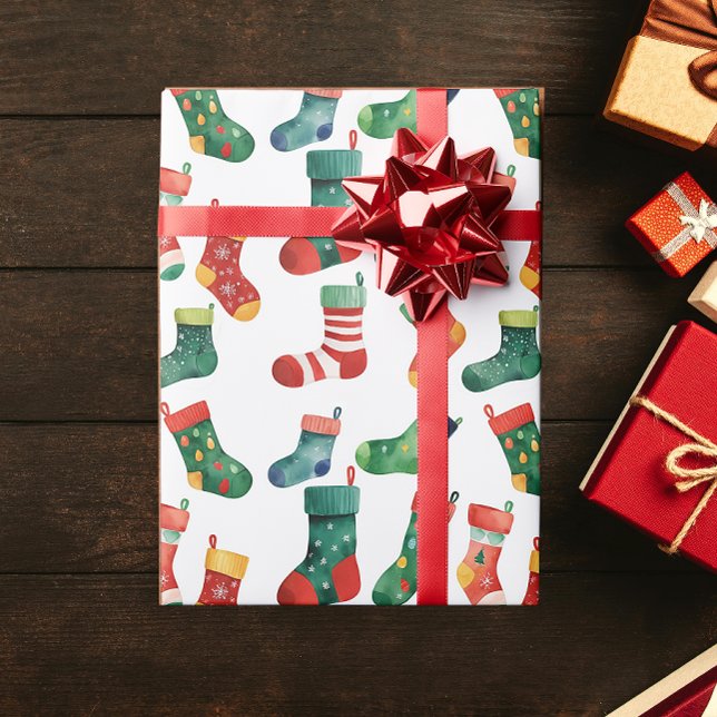 Kute, färgstarka julsocklar, vattenfärg presentpapper (Skapare uppladdad)