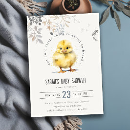 Kute Farm Chick Vattenfärgad Blommigt Babykläder Inbjudningar