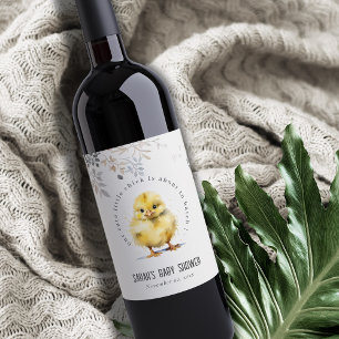 Kute Farm Chick Vattenfärgad Blommigt Babykläder Vinflaska Etikett