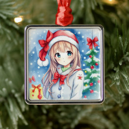 Kute Festive Anime Girl-jul Julgransprydnad Metall
