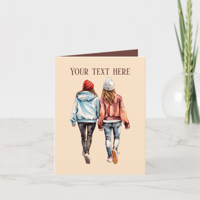 Kute-flickor Sisters eller vänner Kort (Framsida)