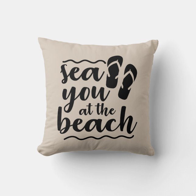 Kute flip flop sea du vid stranden ord art kudde (Framsida)