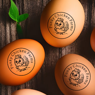 Kute Fluffy Chicken Doodle Family Farm Egg Label Stämpel