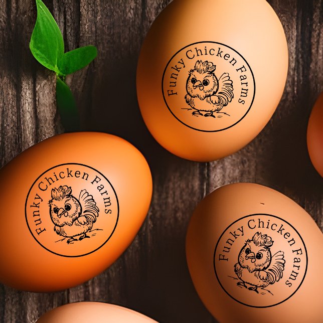 Kute Fluffy Chicken Doodle Family Farm Egg Label Stämpel (Skapare uppladdad)