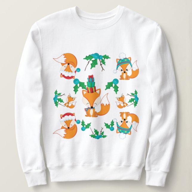Kute Fox-jultema Mönster Skriv ut Tee (Design framsida)