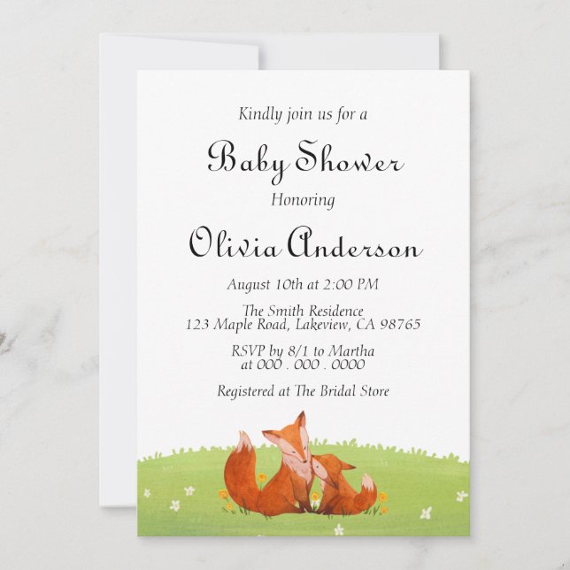 Kute Fox Rustic Woodland Baby Shower-inbjudan Inbjudningar (Framsida)