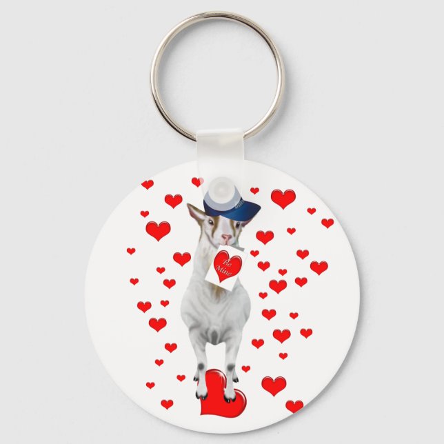Kute från Älskare ska vara Mine Valentine Goat Gif Nyckelring (Framsida)