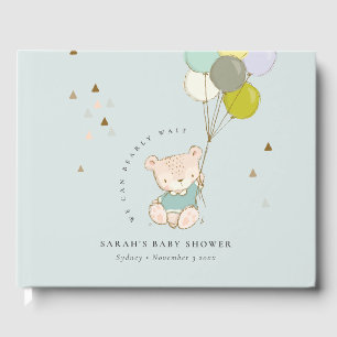 Kute från Aqua Barly Wait Bear Balloon Baby Shower Gästböcker