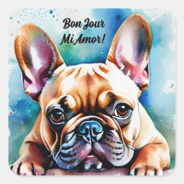 Kute Frenchie Fransk Bulldog Square Stickers Fyrkantigt Klistermärke
