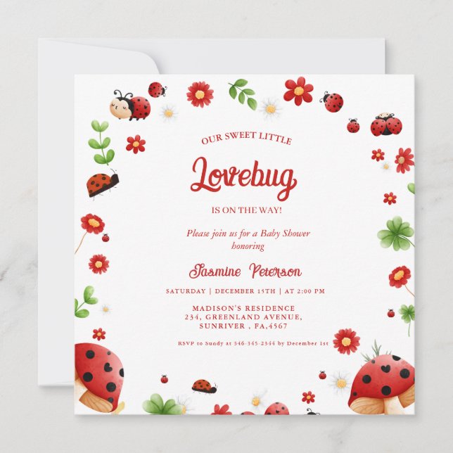Kute Garden Little ladybug babyduschinbjudan Inbjudningar (Framsida)