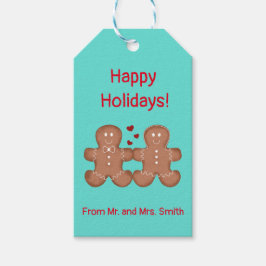 Kute gingerbröd par i kärlek lägger till text presentetikett