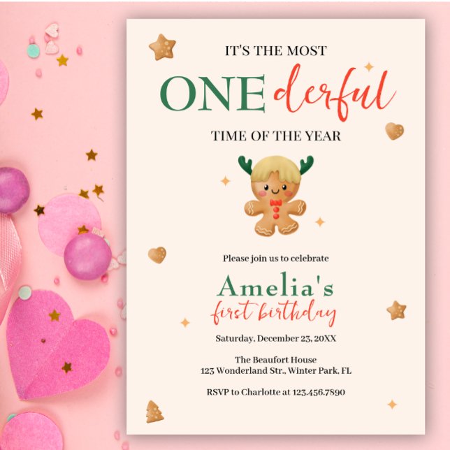 Kute Gingerbrödrott: Jul 1:a födelsedag Inbjudningar (Skapare uppladdad)