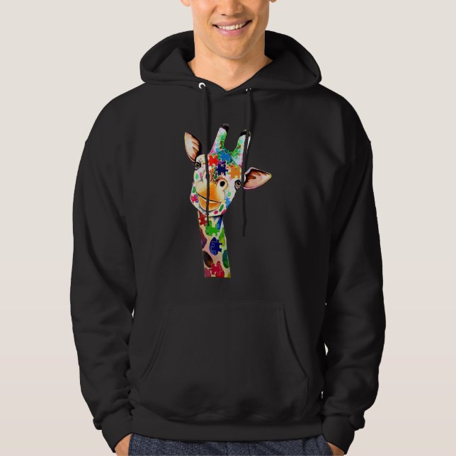 Kute Giraffe Lycklig Autism Day Awareness and Supp Hoodie (Framsida)