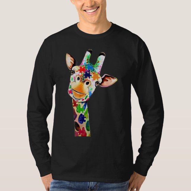 Kute Giraffe Lycklig Autism Day Awareness and Supp T Shirt (Framsida)