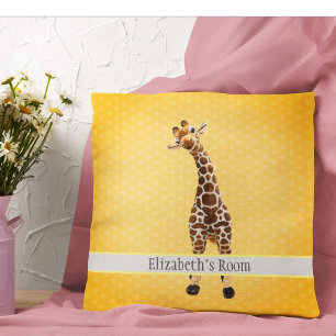 Kute Giraffe Safari Animal Jungle Namn Gult Kids Kudde