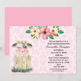 Kute Girls Rosa Blommigt  Kow Baby Shower-inbjudan Inbjudningar