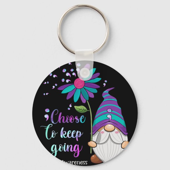 Kute Gnome Flower Suicide Prevention Awareness Mon Nyckelring (Framsida)