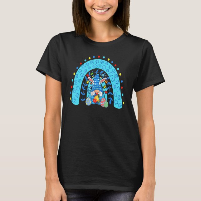 Kute Gnome Rainbow Autism Awareness Påsk Day 202 T Shirt (Framsida)