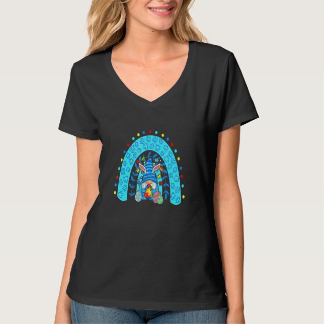 Kute Gnome Rainbow Autism Awareness Påsk Day 202 T Shirt (Framsida)